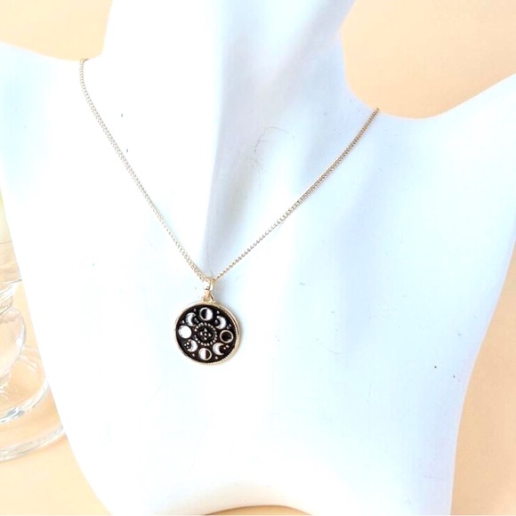 Moon Phase Medallion Waxing Waning Gibbous Crescent Full Astronomy Coin Necklace - Picture 6 of 12